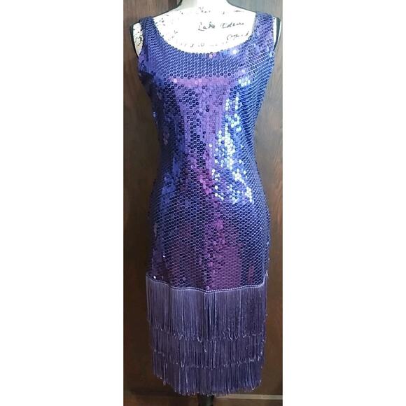 1920's Gatsby Sequin Fringed Flapper Dress Size 9 Costume Vintage Sleeveless - Picture 1 of 7